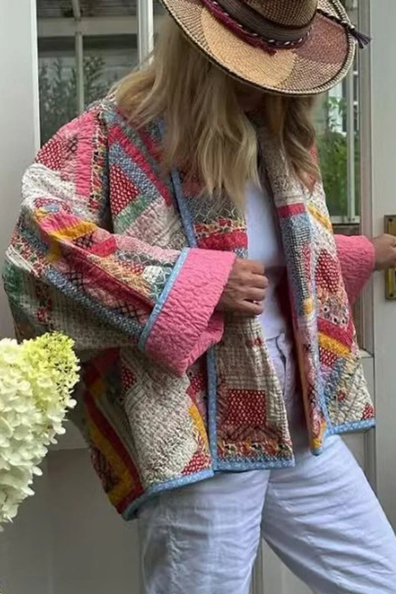 Vintage Geometric Printing Scarf Collar Outerwear F189