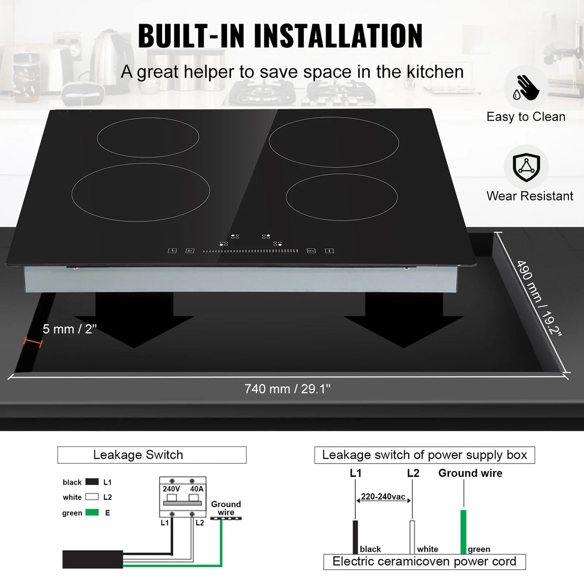 8600W Built-in Electric Ceramic Cooktop 5 Burners Q869015