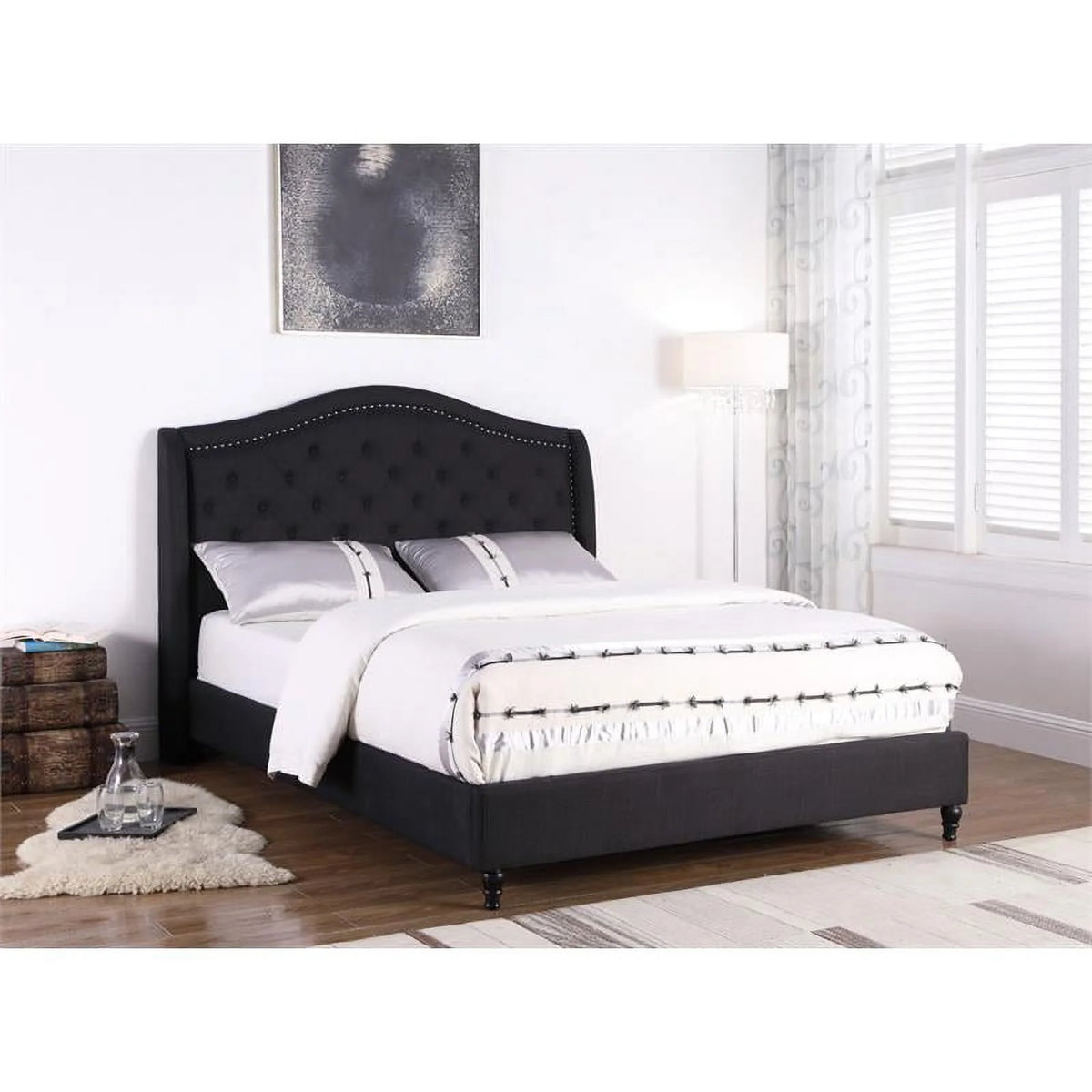 Black Fabric Upholstered Tufted King Platform Bed C63011