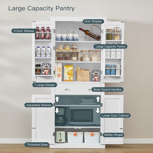 72” Black Kitchen Pantry Cabinet with 4 Doors and 1 Drawer E651