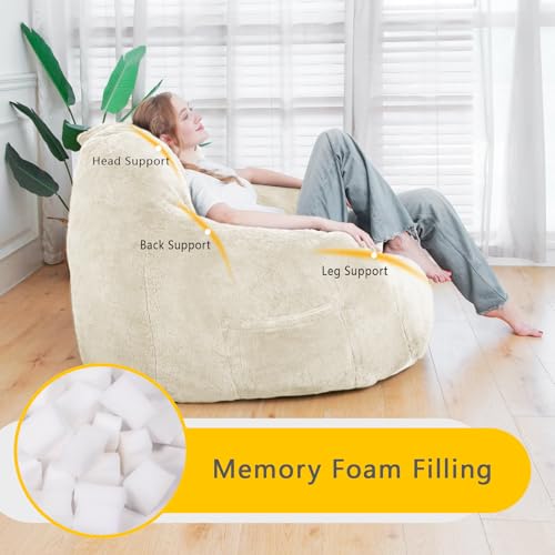 Oversized Beige Memory Foam Bean Bag Chair K477