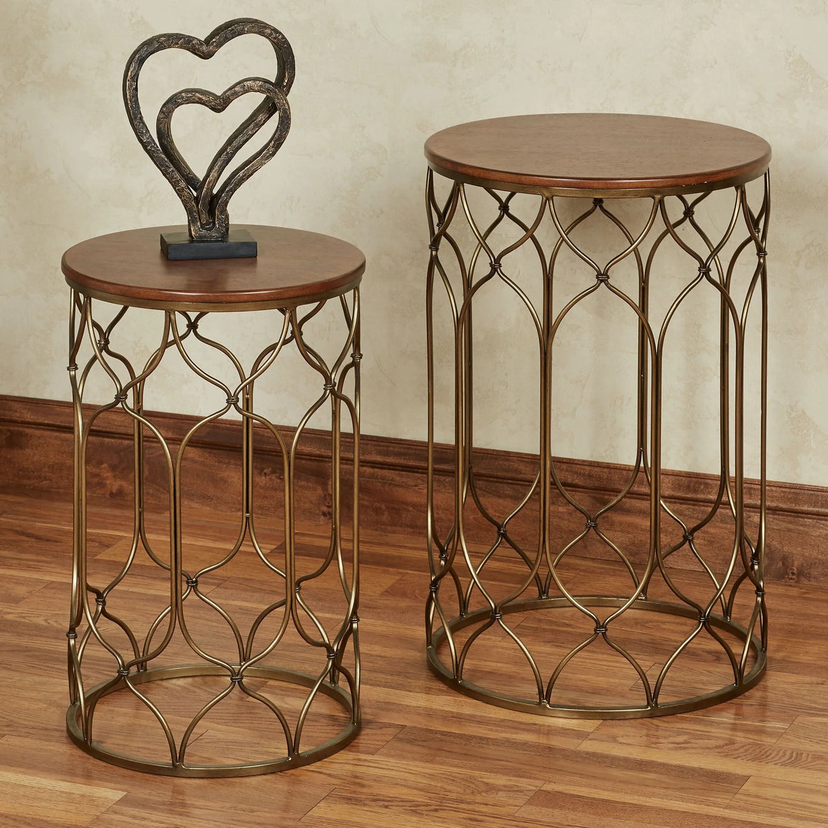 Bronze Walnut Wooden & Metal Nesting Tables Set of 2 B8612