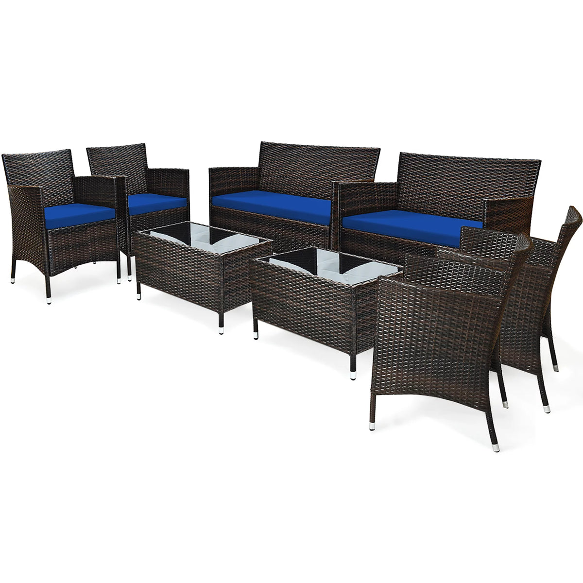 8 Pc Patio Furniture Set Cushioned Sofa Coffee Table T90303