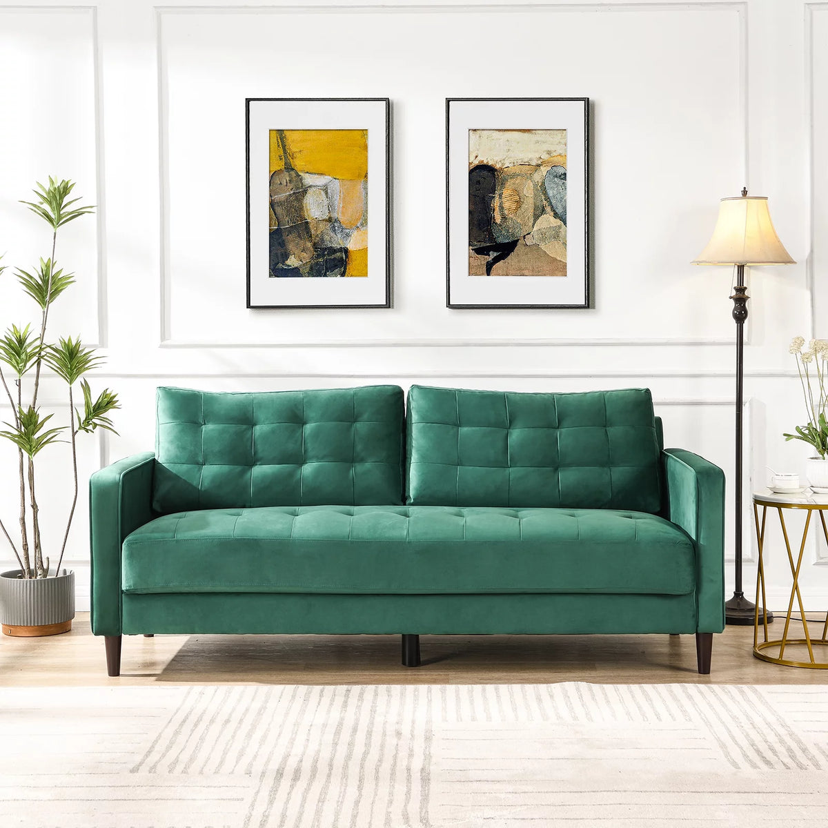 Green Velvet Tufted Upholstered Sofa Y396