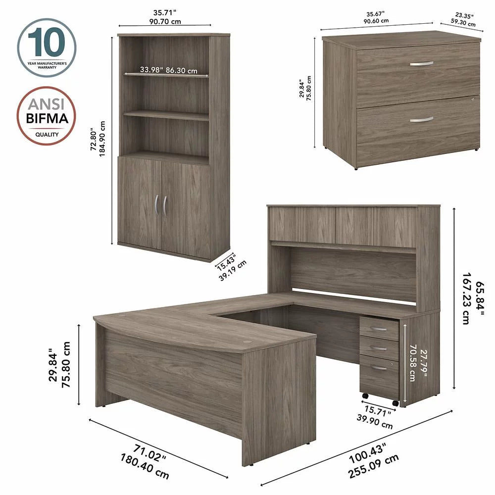 72W U Desk with Hutch and Storage Engineered Wood M465359