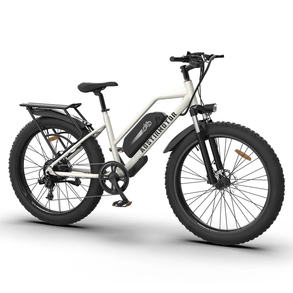 750W Electric Bike Fat Tire 48V 13AH Removable Lithium Battery White U160191