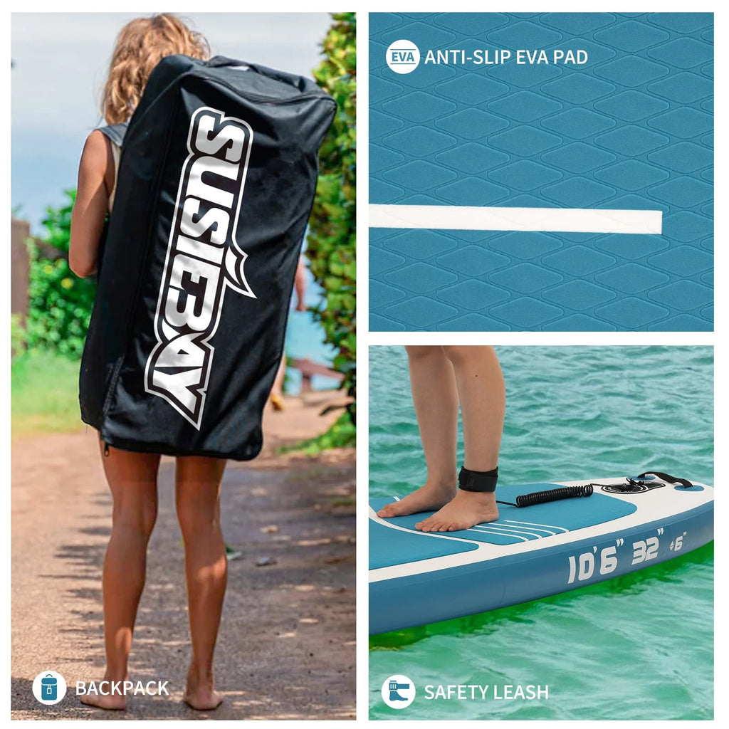 Inflatable Stand Up Paddle Board with Backpack, 10'6" 11ft Black Non-Slip Deck K637711