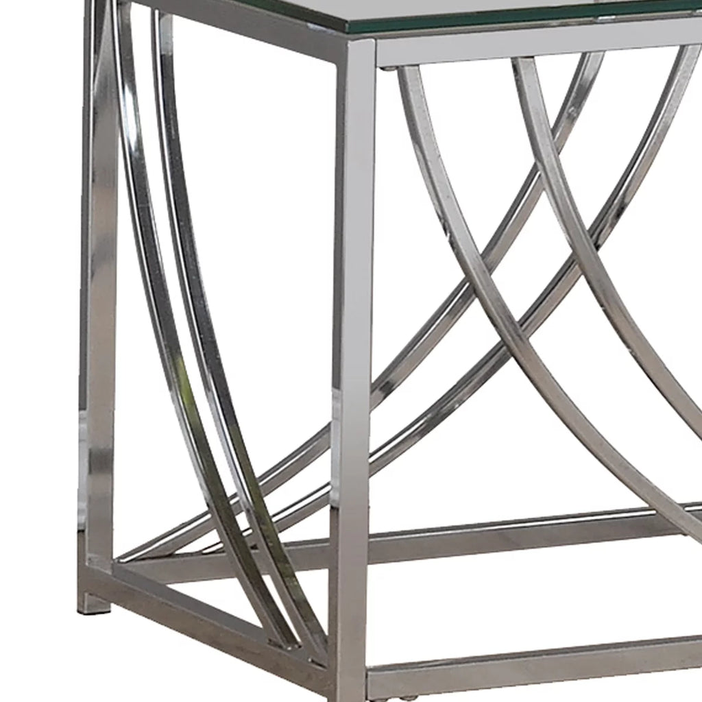 Tempered Glass Top End Table with Metal Tubular Legs I54575