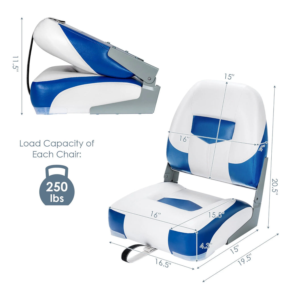2PCS Low Back Folding Boat Seat Black & Grey Y109065