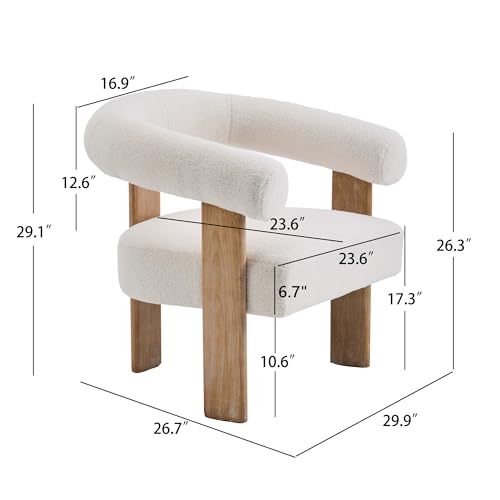 White Upholstered Armchair with Solid Wood Legs K57243