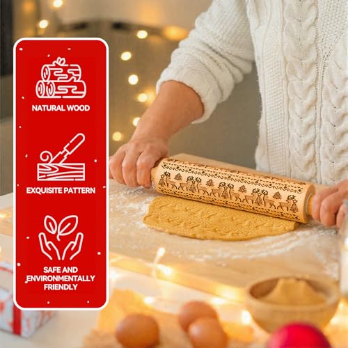 Wooden Embossed Rolling Pin with Snow Pattern N35664