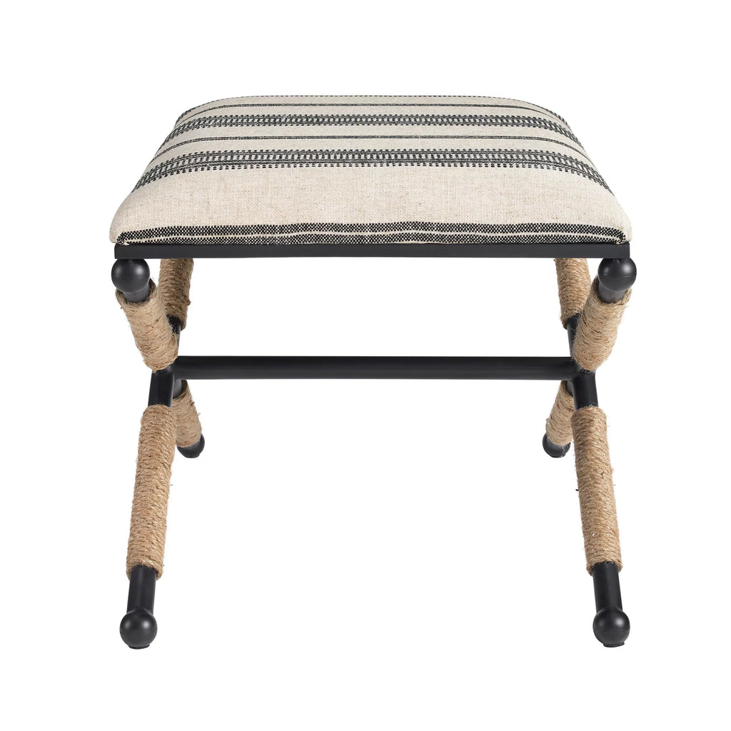 Black and Neutral Linen Stripe Ottoman Q338994