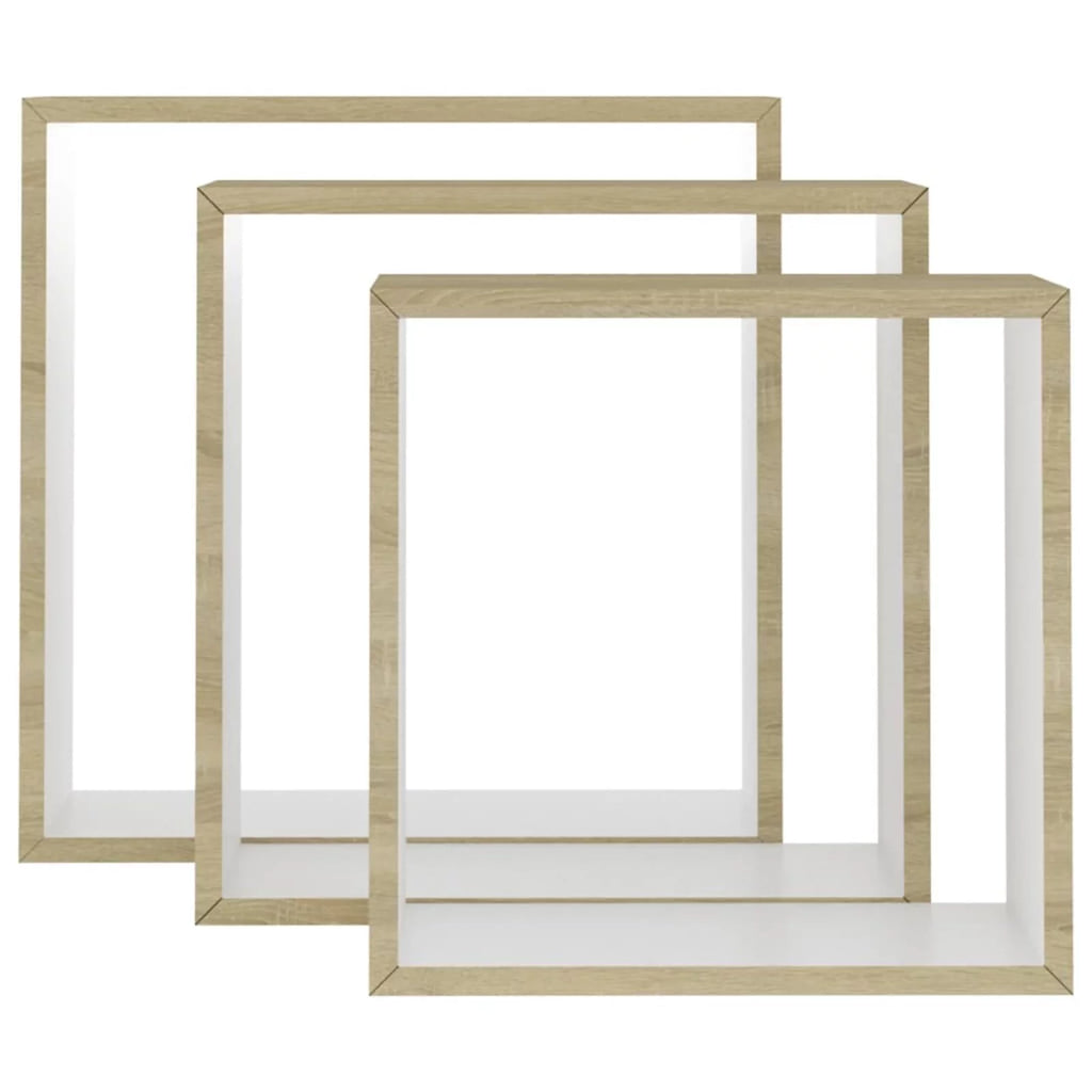 Set of 3 MDF Wall Mounted Floating Shelves White Sonoma Oak U85344