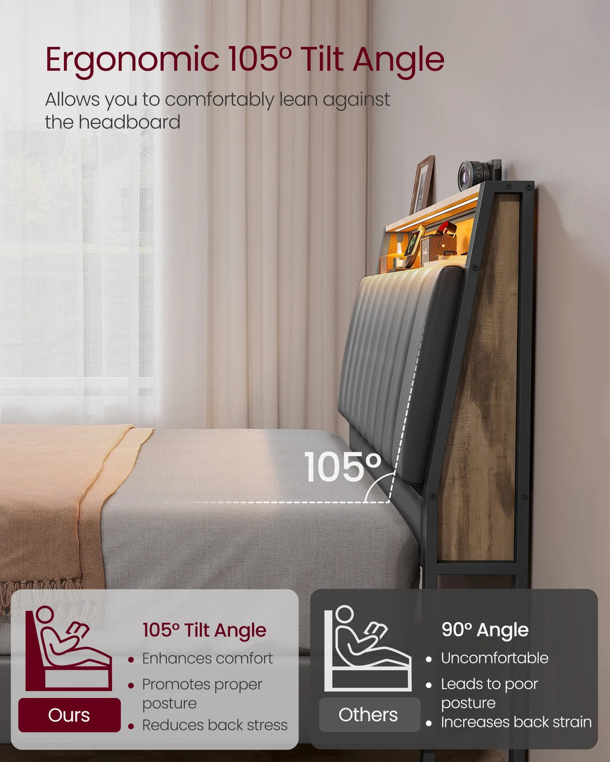 Full Size Bed Frame with Storage Headboard and Charging Station C132824