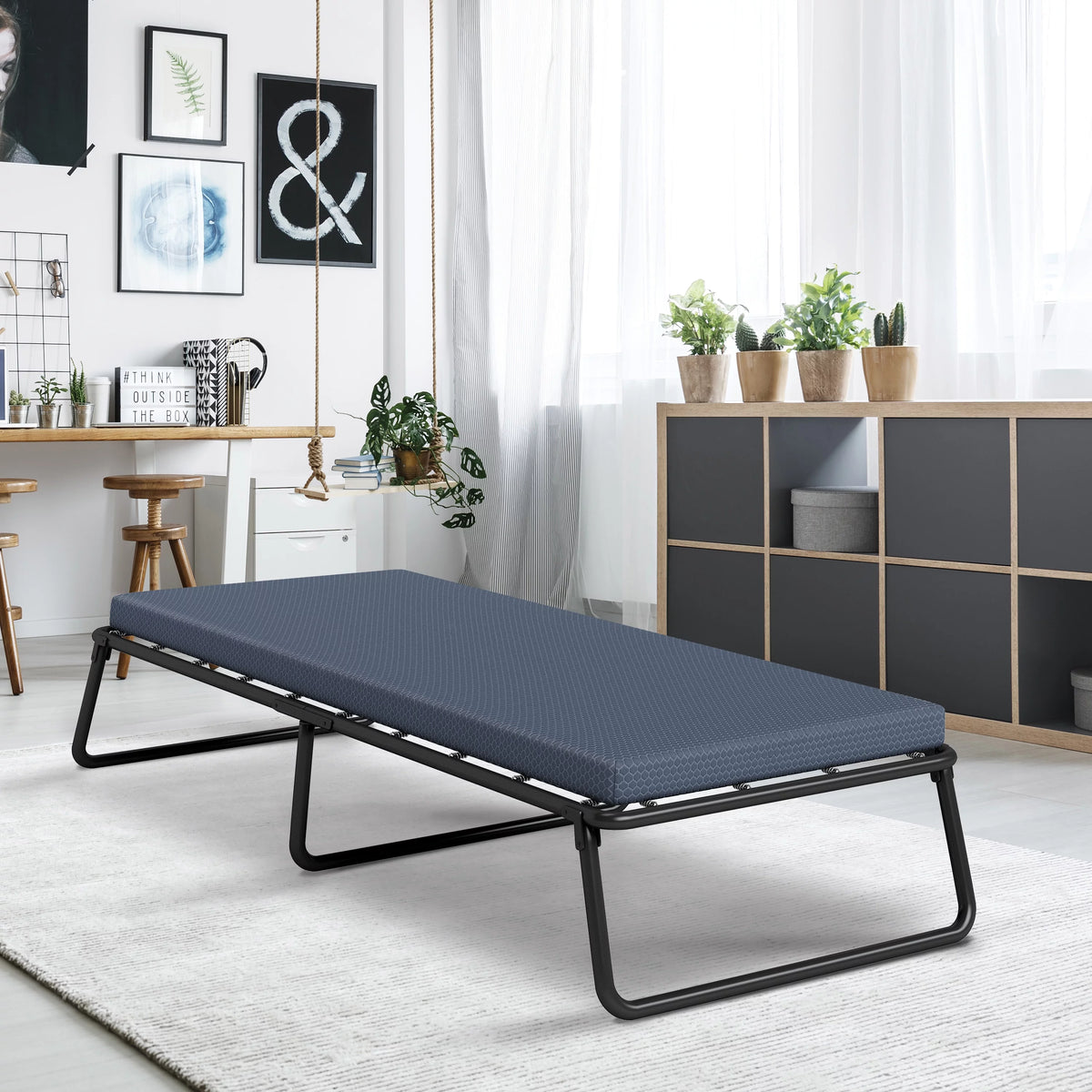 Folding Guest Bed Cot with Cooling Gel Foam Mattress, Twin R7397