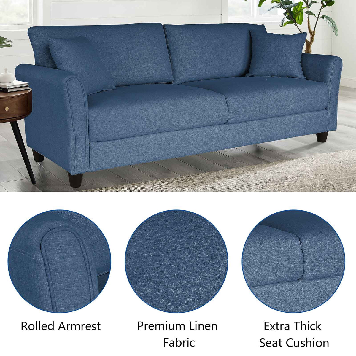 Linen Upholstered 3-Seater Loveseat Y201