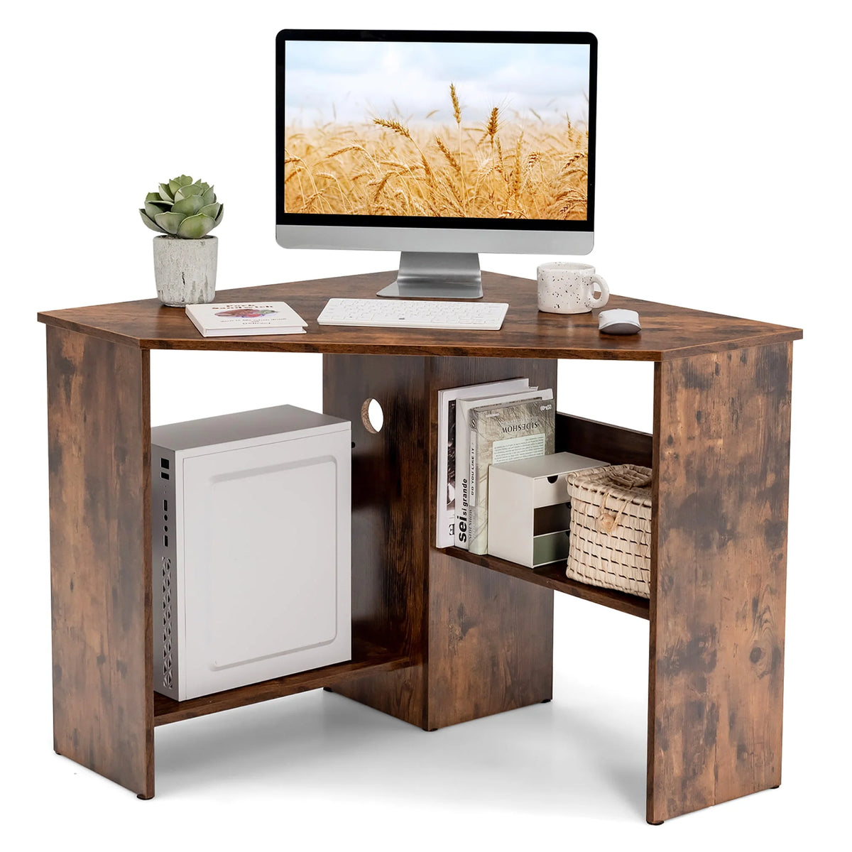 Corner Computer Desk with Storage Shelf F1846