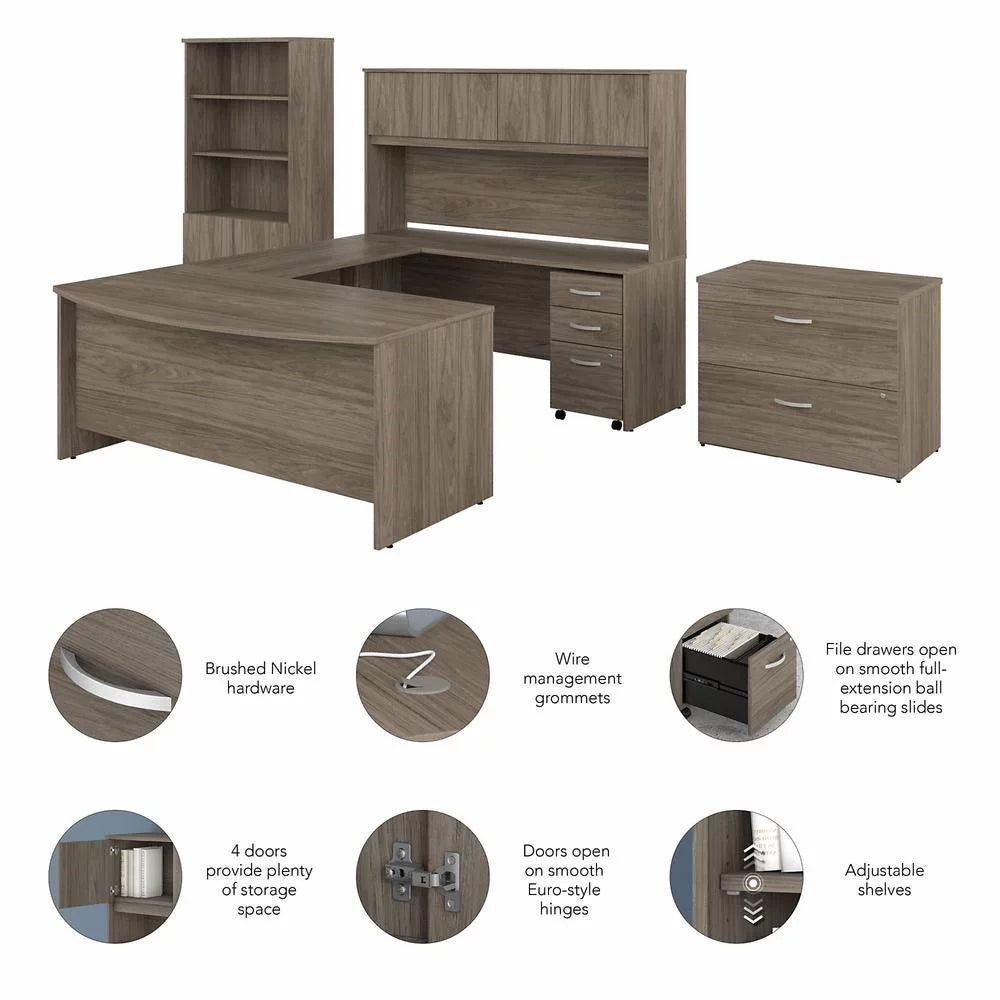 72W U Desk with Hutch and Storage Engineered Wood M465359