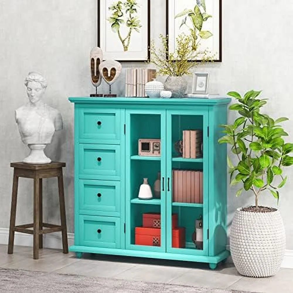 Blue Buffet Sideboard with 2 Doors 4 Drawers Q585