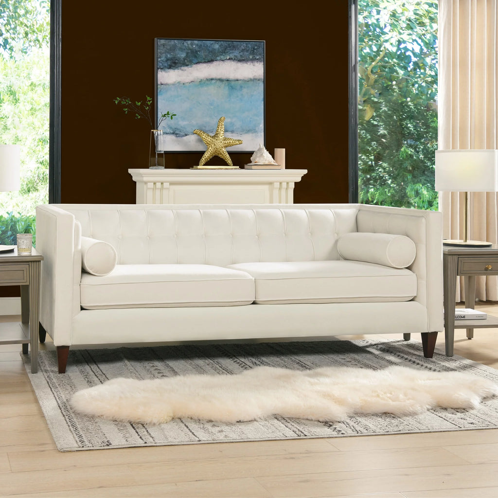 84" Tufted Tuxedo Sofa Cloud White Performance Velvet Z226017