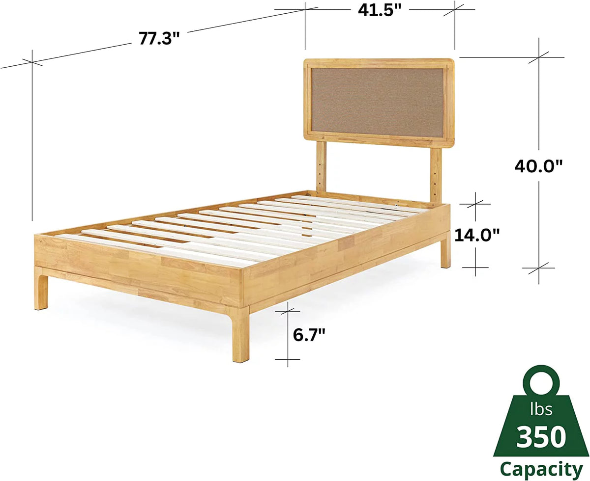 Twin Size Pine Wood Bed Frame with Adjustable Headboard V242