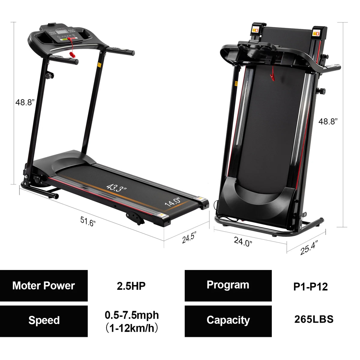 Folding Treadmill 2.5HP 240 lbs Max Weight F78882