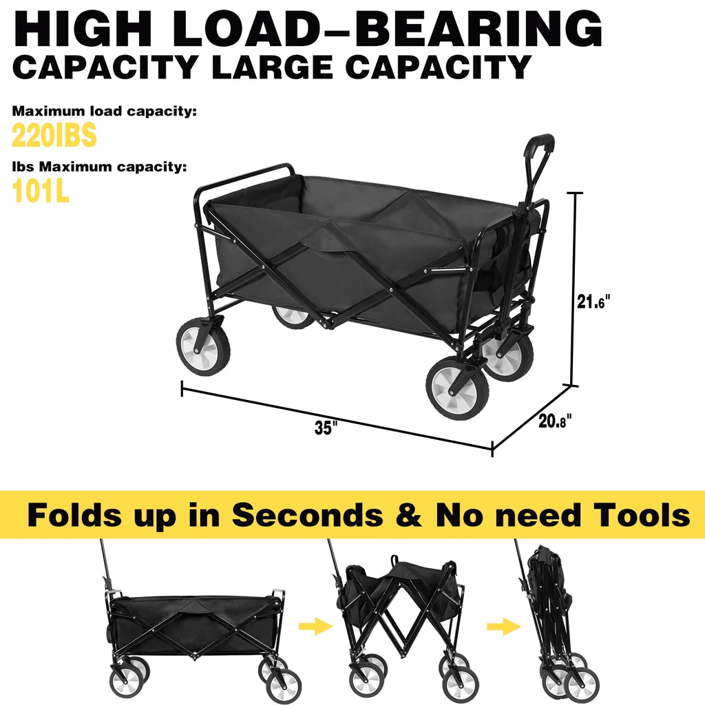 Folding Wagon Cart with Wheels, Black E636