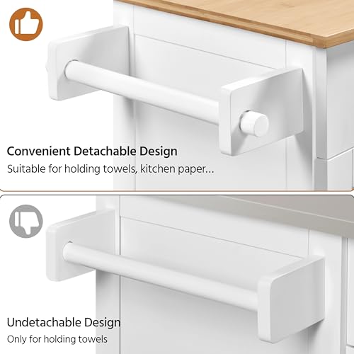 White Rolling Kitchen Cart with Bamboo Tabletop Q845