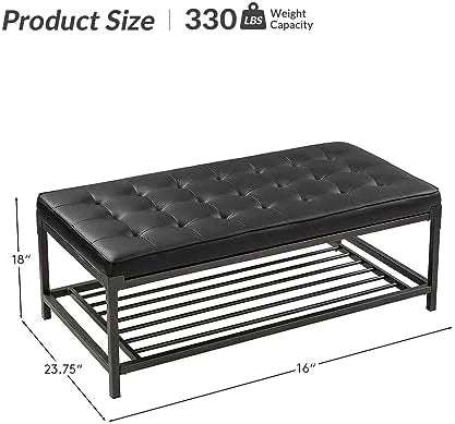 Tufted Leather Padded 2-Tier Coffee Table Ottoman F977373