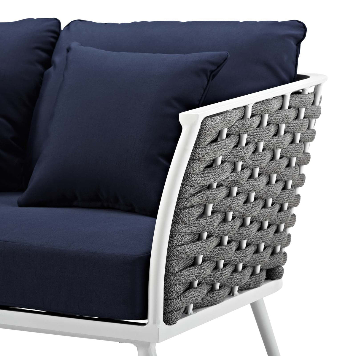 Navy Blue White Fabric Aluminum Sofa O979