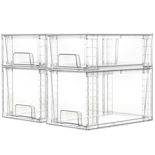 4 Pack Clear Stackable Plastic Storage Drawers X9093