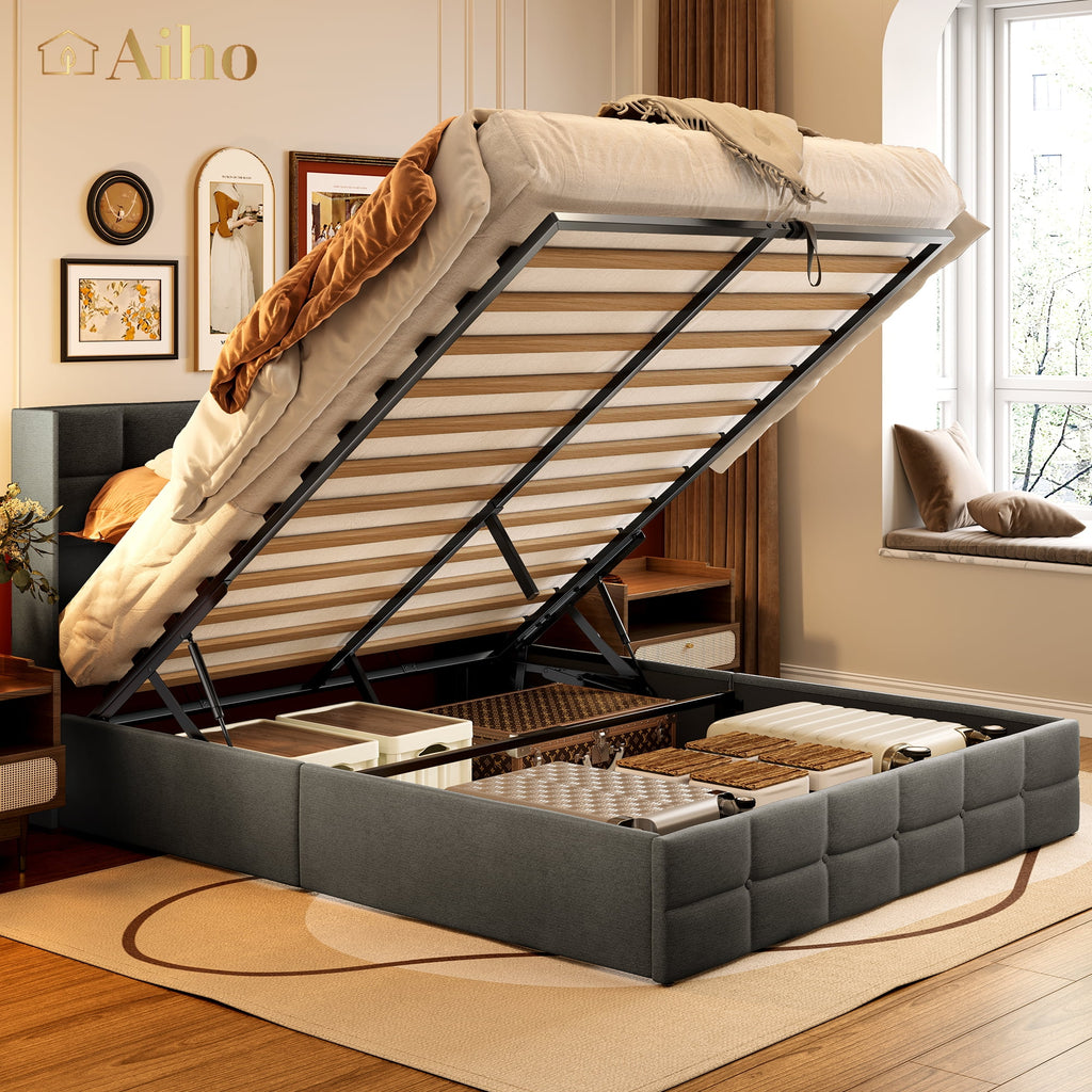 Queen Size Lift Up Storage Bed with Wingback Headboard H171725