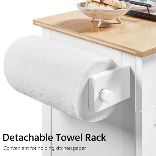 White Rolling Kitchen Cart with Bamboo Tabletop Q845