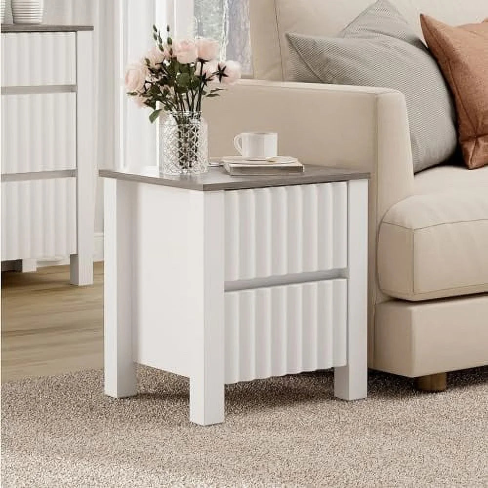 White 2 Drawer End Table with Charging Station W33813