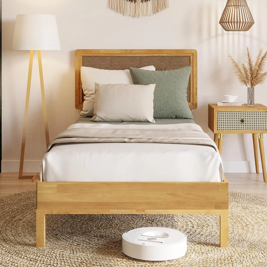 Twin Size Pine Wood Bed Frame with Adjustable Headboard V242