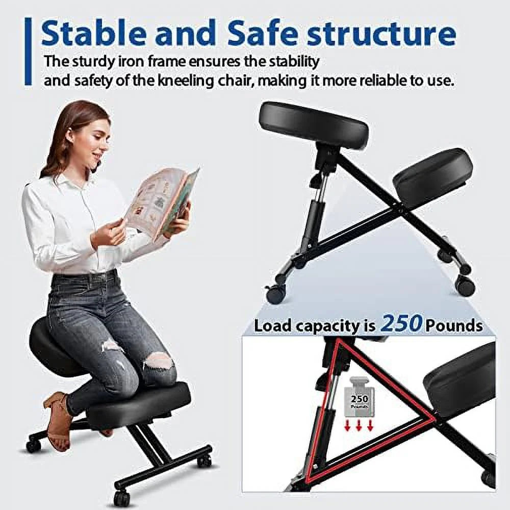Height Adjustable Kneeling Chair with Foam Cushions and Casters P64177