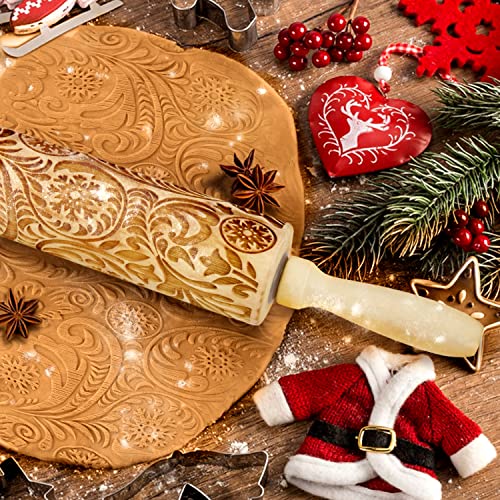 Wooden Embossed Rolling Pin with Snow Pattern N35664