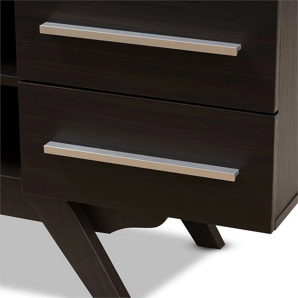60" Mid-Century Modern TV Stand Console Entertainment Center in Dark Brown J59983