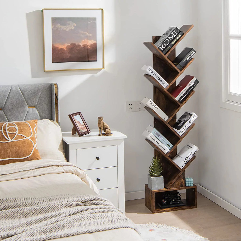 10 Shelf Wooden Bookshelf with Drawer J533
