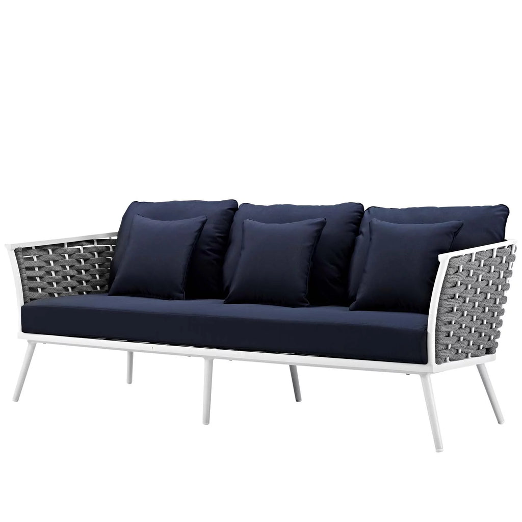 Navy Blue White Fabric Aluminum Sofa O979
