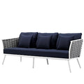 Navy Blue White Fabric Aluminum Sofa O979
