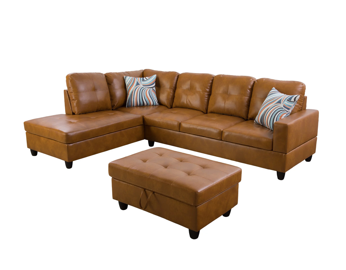 103.50" Wide Ginger Faux Leather Sectional with Ottoman Left Hand Facing E5891