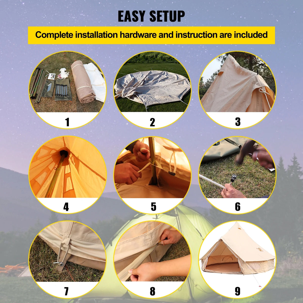 4-Season 8-10 People Waterproof Cotton Canvas Bell Tent E35508