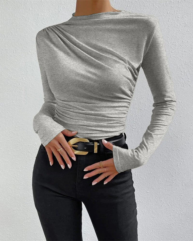 Slim Fit Ruched High-Neck T-Shirt Top V61120