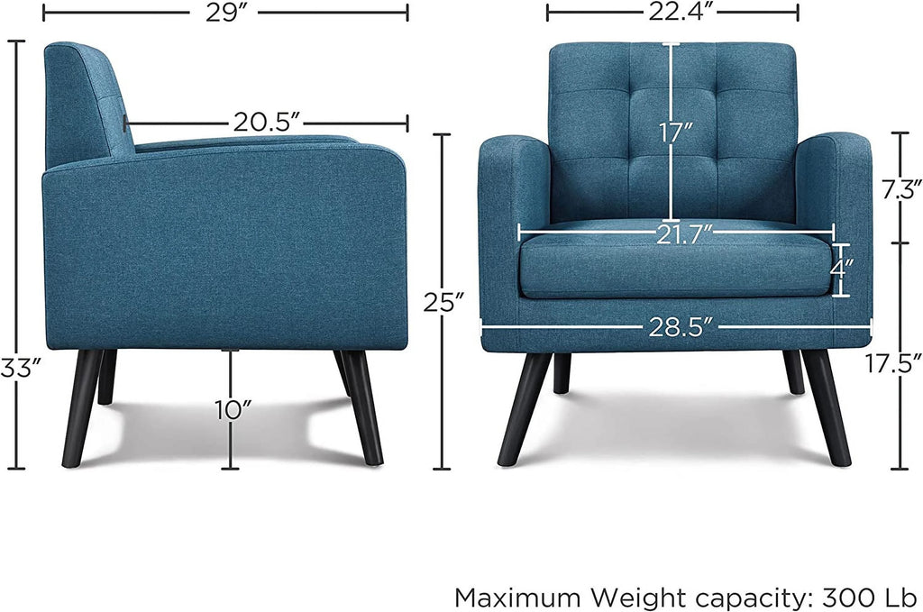 Mid-Century Accent Chair with Wood Legs, Navy Blue P5265