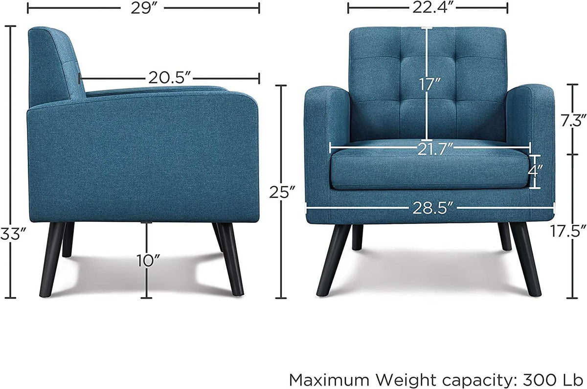 Mid-Century Accent Chair with Wood Legs, Navy Blue P5265