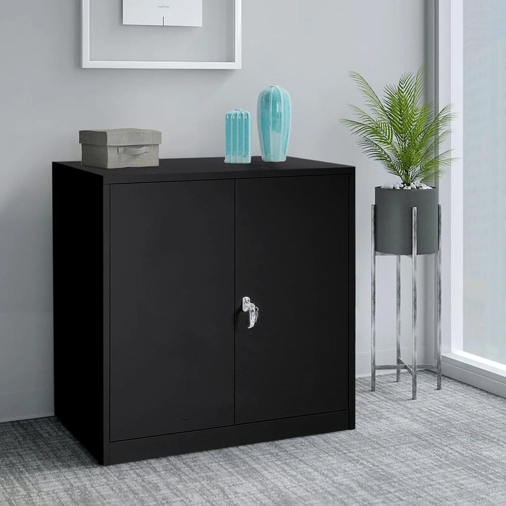 42 In Black Metal Storage Cabinet with Locking Doors and 2 Adjustable Shelves A600