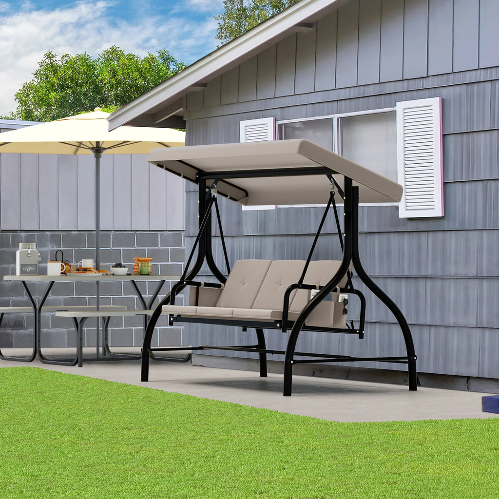 3 Person Patio Swing Chair with Adjustable Canopy and Removable Cushion W833
