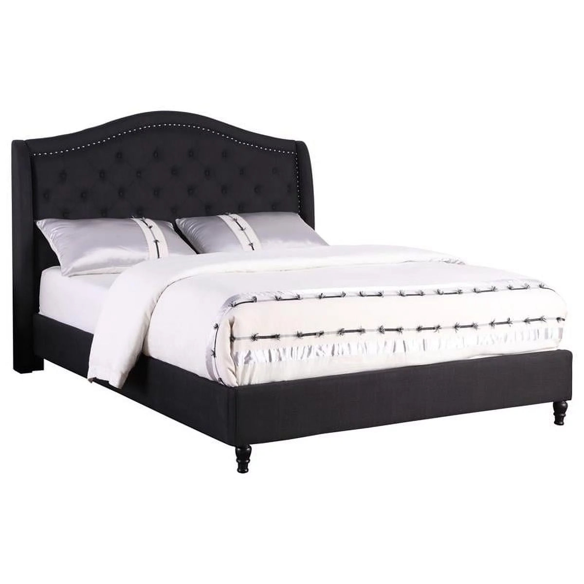 Black Fabric Upholstered Tufted King Platform Bed C63011