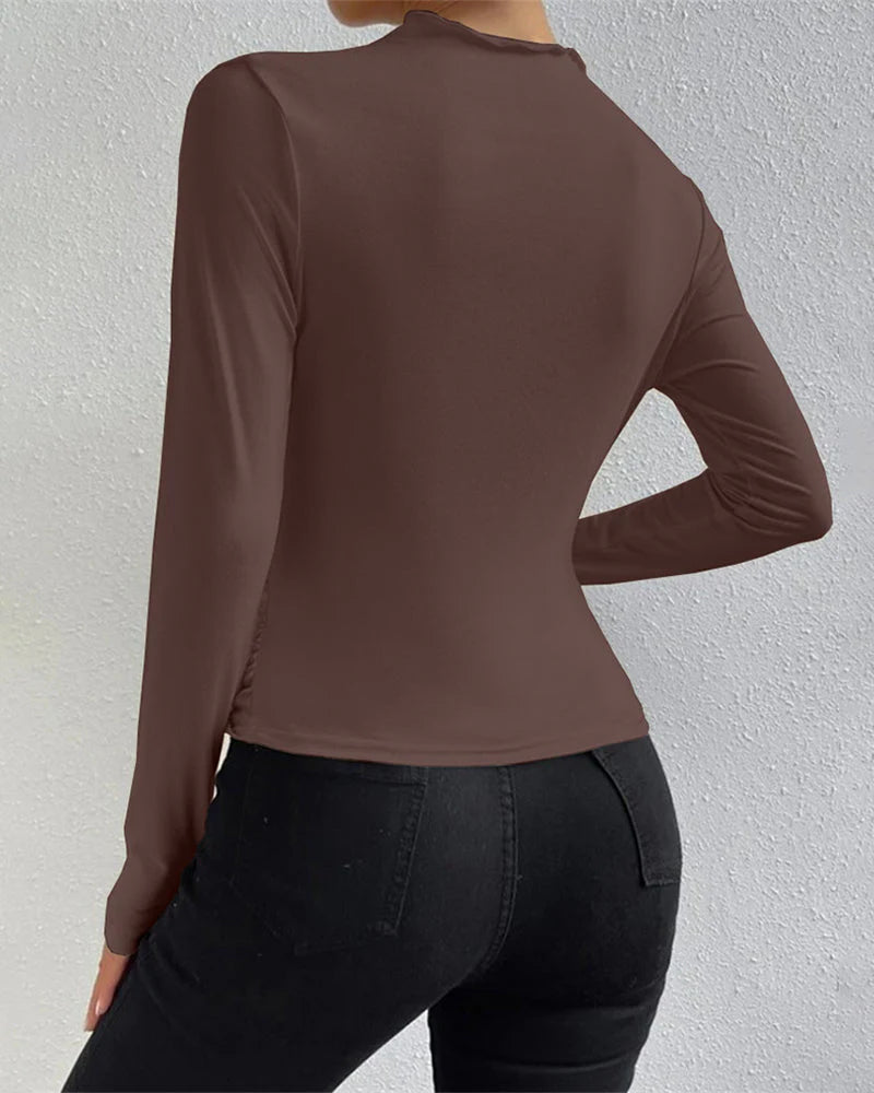 Slim Fit Ruched High-Neck T-Shirt Top V61120